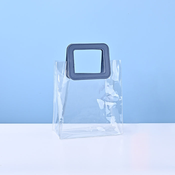 12 Pcs Small Transparent Bags with Square Handle Gift Paper Bag, Carry Bags, Gift Bag, Gift for Birthday, Valentine, Marriage, Festivals, Season's Greetings and Events (Blue) (Small)(18 x 9 x 24 cm)