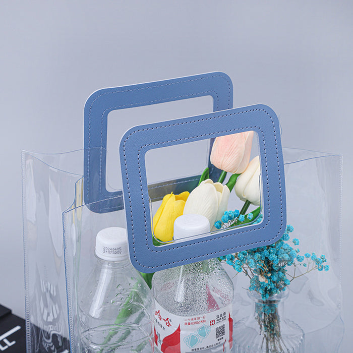 12 Pcs Small Transparent Bags with Square Handle Gift Paper Bag, Carry Bags, Gift Bag, Gift for Birthday, Valentine, Marriage, Festivals, Season's Greetings and Events (Blue) (Small)(18 x 9 x 24 cm)