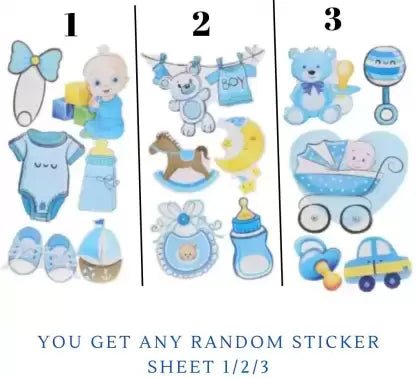 35 cm Baby Sticker for baby shower- baby boy Blue (Random sheet) Non-Reusable Sticker