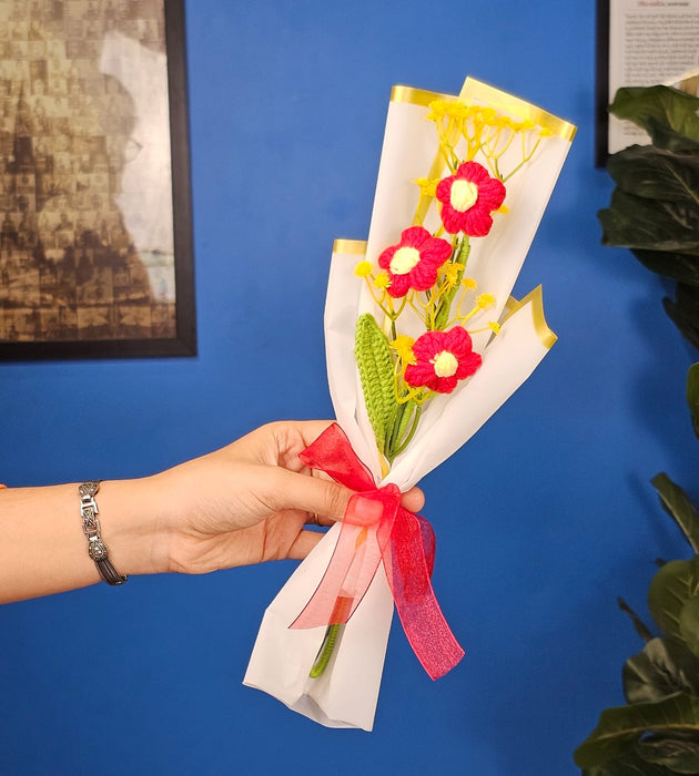 1 Pcs Ready to use Crochet Bouquet for Best Wishes, Gifting, Valentine, Wedding, Home Decor, Office, Bedroom, Balcony Decoration Items, Welcoming(Fabric)