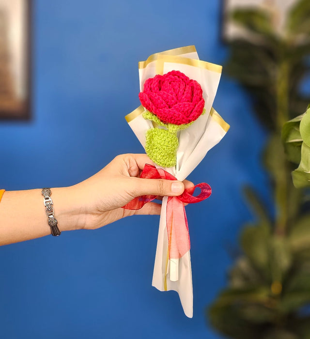 1 Pcs Ready to use Crochet Bouquet for Best Wishes, Gifting, Valentine, Wedding, Home Decor, Office, Bedroom, Balcony Decoration Items, Welcoming(Fabric)