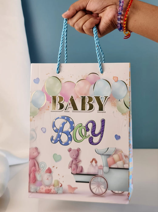 Baby Boy Gift Bags With Handle Gift Paper bag, gift For Birthday Gifting, Return Gifts, Birthday, Party, Season's Greetings (Blue) (Small)