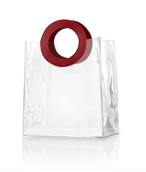 SATYAM KRAFT Small Transparent Bags with Circle Handle Gift Paper Bag, Carry Bags, Gift Bag, Gift for Birthday, Valentine, Marriage, Festivals, Season's Greetings and Events (Brown) (Small)