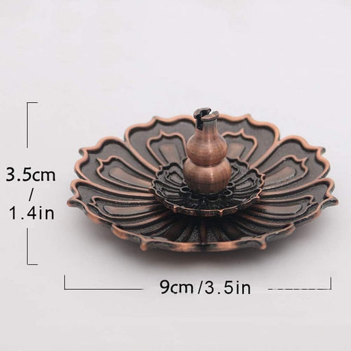 1 Pcs Lotus Flower Design Agarbatti Stand Incense Holder Ash Catcher Metal for Pooja, Office, Mandir,Shree Holi Pooja, Wedding & Many More Spiritual Events, Insence Burner (Bronze 2)