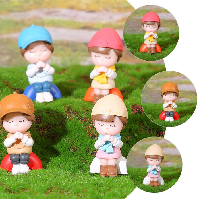 1 Set of Praying Kid Miniature Figurines Multiuse as Decorations, Cake Topper, Toys, Showpieces, Gift Item (2 Boys,2 Girls, Multicolor)