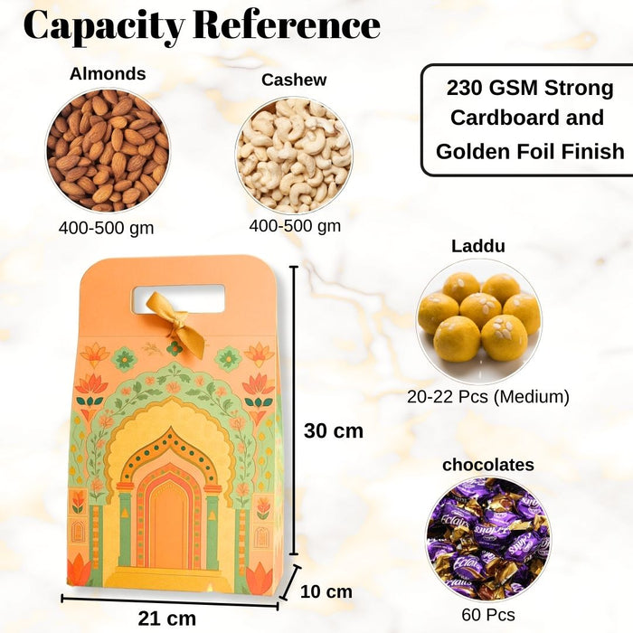 5 Pcs Affordable peach Rajwadi hamper Multipurpose Decorative Folding Paper Cardboard Box DIY Box for Gift Hamper, Diwali Gifting, Wedding gifing