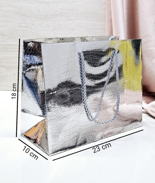 10 Pcs Small Size Shiny Paper Bag Gift Bags with Handle Gift Paper bag, gift For Gifting, marriage, Return Gifts, Birthday, Wedding, Party, Season's Greetings (Small, Silver)