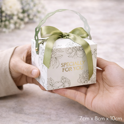 Decorative Square Shape Folding Storage Box With Tag for Return Gift, Birthday,Boxes with Ribbon, Perfect for Packing Chocolate, Dry Fruits,Engagement