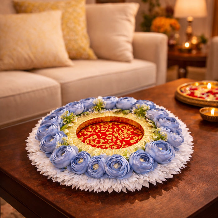Handmade Floral Ring Platter/Pionee Platter  – Decorative Flower Ring Tray with Artificial Roses  for Wedding, Engagement | Pooja Platter, Center Table Decor,Gifting