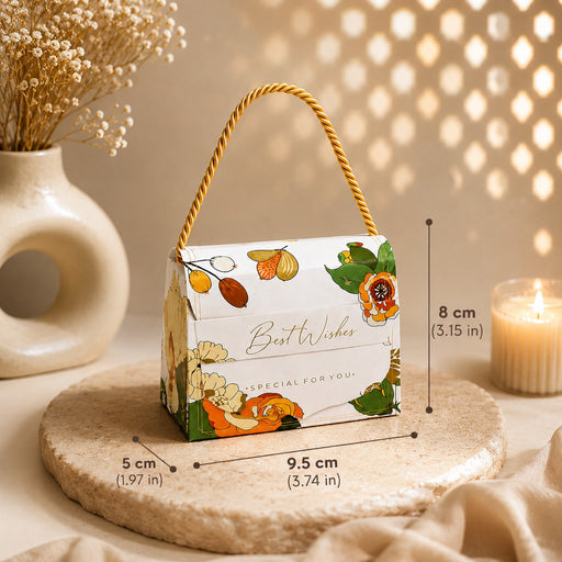 Decorative Folding Storage Box/ Purse style for Return Gift, Birthday, Valentine's Day - Boxes, Perfect for Packing Chocolate, Dry Fruits, and Invitations (White) (8 CM)