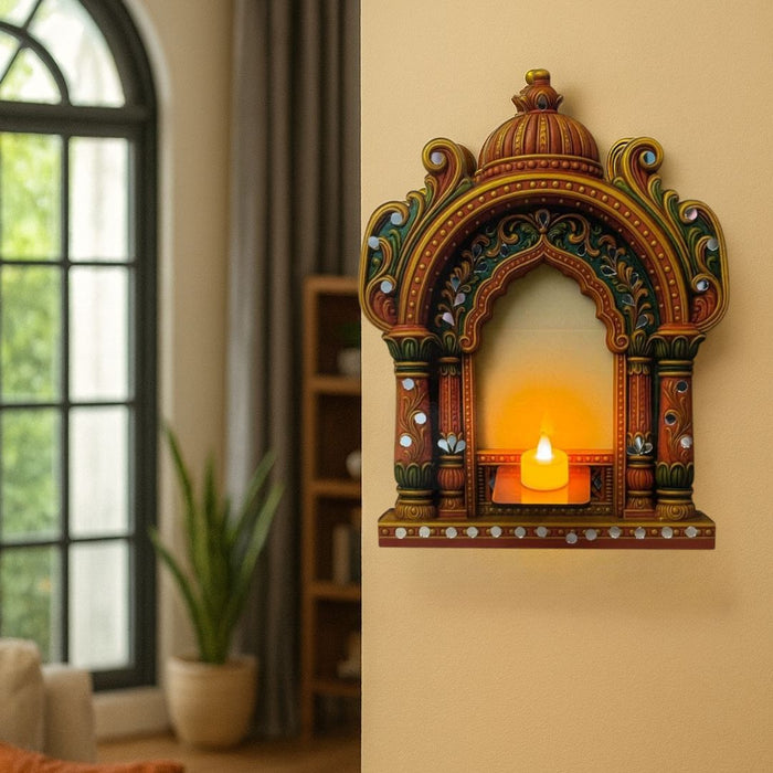 1 Pcs Handcrafted Jarukha Design Wooden Candle Holder –with FREE LED CANDLE with DIY KIT