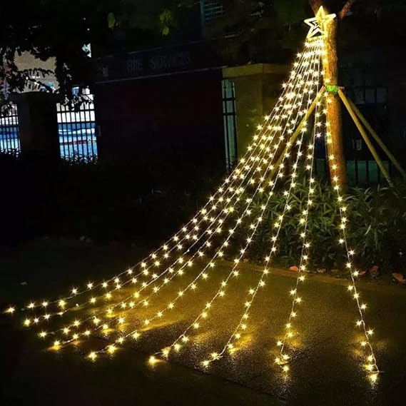SATYAM KRAFT 1 Pcs Acrylic Star Curtain Led Lights With Plug For Home,Christmas decor,festival (2.22 Meter) (Yellow)