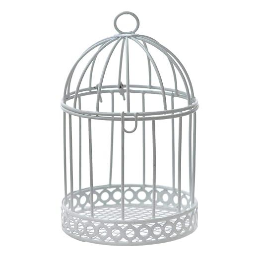 SATYAM KRAFT 6 Pieces of White Bird Cages for Decorative Wedding Invitation Tray, Candle Holder, Gifts Collection, Reception Ceremony, Wall Hanging,Gardens, Bedroom,Events,Birthday Decoration(Pack of 6)