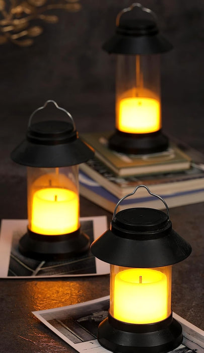 3 Pcs Flameless and smokeless Acrylic Antique LED Hurricane Lantern Lamp and Wireless Wall Hanging Candle for Home,Living Room, Wall Decor, Diwali Decorations (small)
