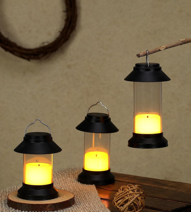 SATYAM KRAFT 3 Pcs Flameless and smokeless Acrylic Antique LED Hurricane Lantern Lamp and Wireless Wall Hanging Candle for Home,Living Room, Wall Decor, Diwali Decorations (Big)