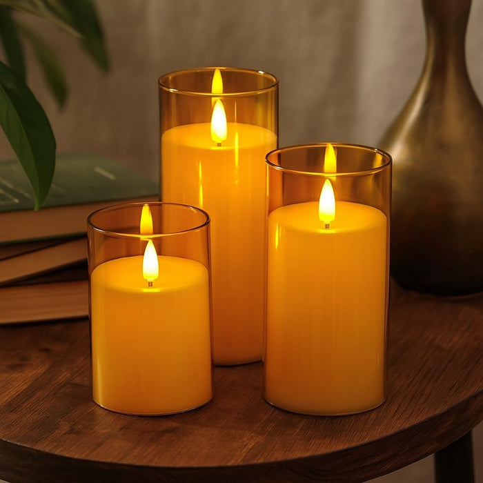 3 pcs Flameless Led Tea Light Piller Candle for Home Decoration (small, medium, large)