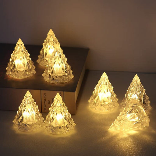 12 pcs Acrylic Crystal Chritsmastree Design Flameless and Smokeless Led Tea Light Candle for Gifting,House, Light for Balcony, Room, Birthday, Festival Christmas Decoration