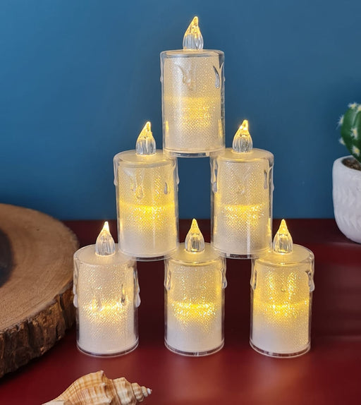 3 pcs Flameless and Smokeless Crystal Dripping Design Acrylic led Candles Tea Light Candle Perfect for Home Decor,Gifting,Festival,Events,Party Decoration (Yellow) large)