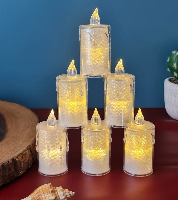 12 pcs Flameless and Smokeless Crystal Dripping Design Acrylic led Candles Tea Light Candle Perfect for Home Decor,Gifting,Festival,Events,Party Decoration (Yellow) large)