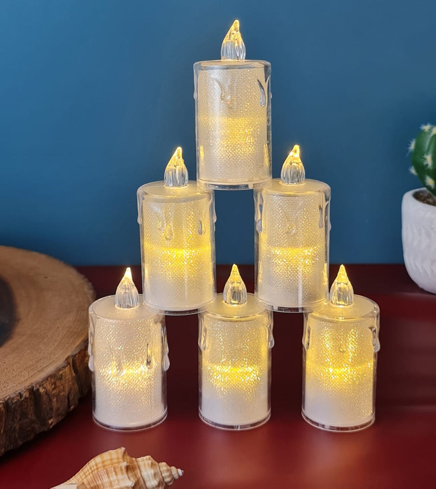 12 pcs Flameless and Smokeless Crystal Dripping Design Acrylic led Candles Tea Light Candle Perfect for Home Decor,Gifting,Festival,Events,Party Decoration (Yellow) large)
