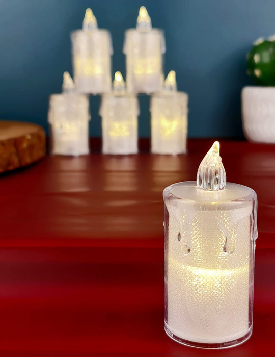 12 pcs Flameless and Smokeless Crystal Dripping Design Acrylic led Candles Tea Light Candle Perfect for Home Decor,Gifting,Festival,Events,Party Decoration (Yellow) large)