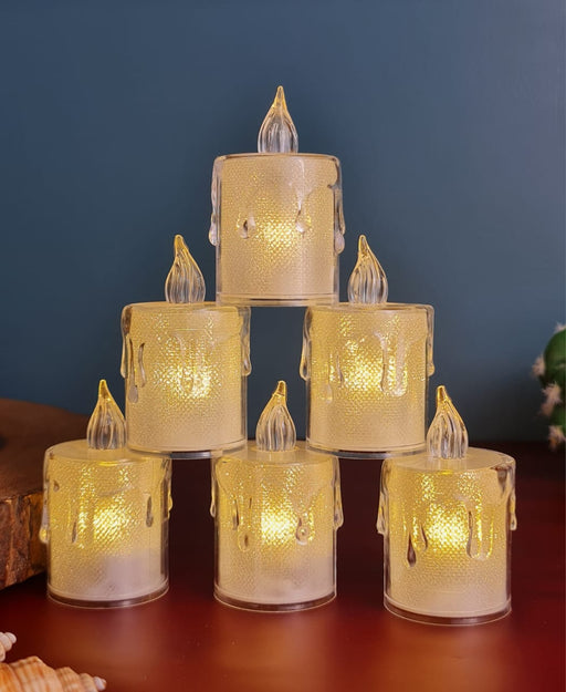 3 pcs Flameless and Smokeless Crystal Dripping Design Acrylic led Candles Tea Light Candle Perfect for Home Decor,Gifting,Festival,Events,Party Decoration (Yellow) (Medium)