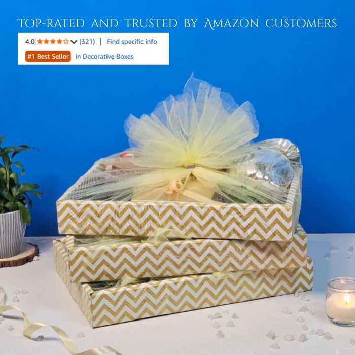 4 Pcs Multipurpose Decorative Folding Paper Box Net Rectangle Cardboard Box with Net DIY Tray for Gift Hamper, Gifting (Cardboard Folding Paper Box),Room Hamper,Wedding Hamper