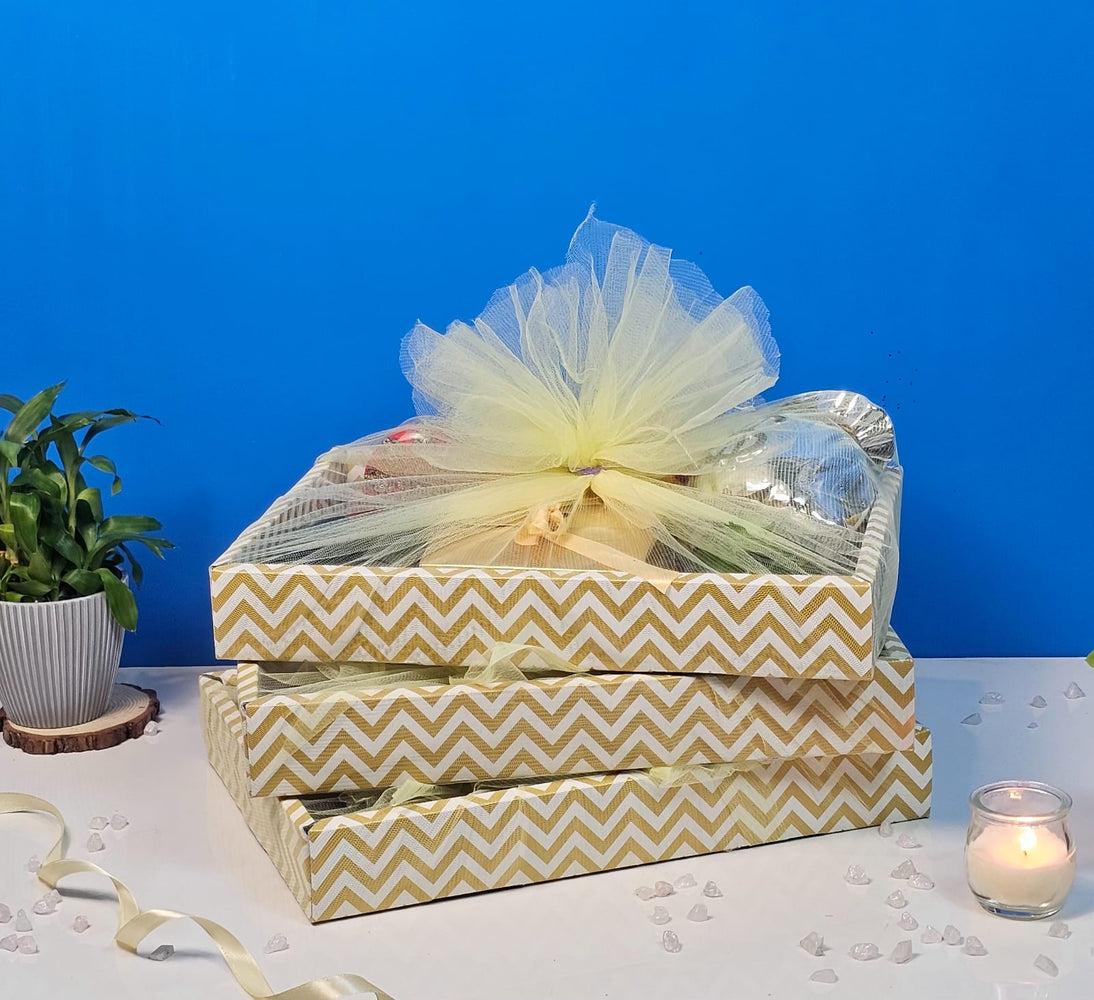 Multipurpose Decorative Folding Paper Box Net Rectangle Cardboard Box with Net DIY Tray for Gift Hamper, Gifting (Cardboard Folding Paper Box),Room Hamper,Wedding Hamper