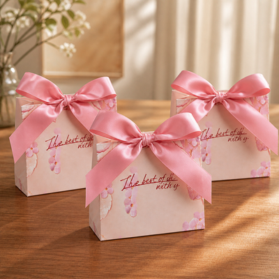 50 Pcs Floral Print Paper Gift Box for Wedding Return Gifts, Birthday Hampers, Chocolate Packaging, Dry Fruit, Jewellery, Cosmetics & Party Favour Gifting Box (Pink, Pack of 50)