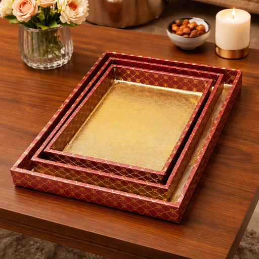 Multipurpose Golden MDF Cardboard Trays – Decorative Hamper & Gifting Packaging Set (9x12, 10x14, 12x16 Inches)