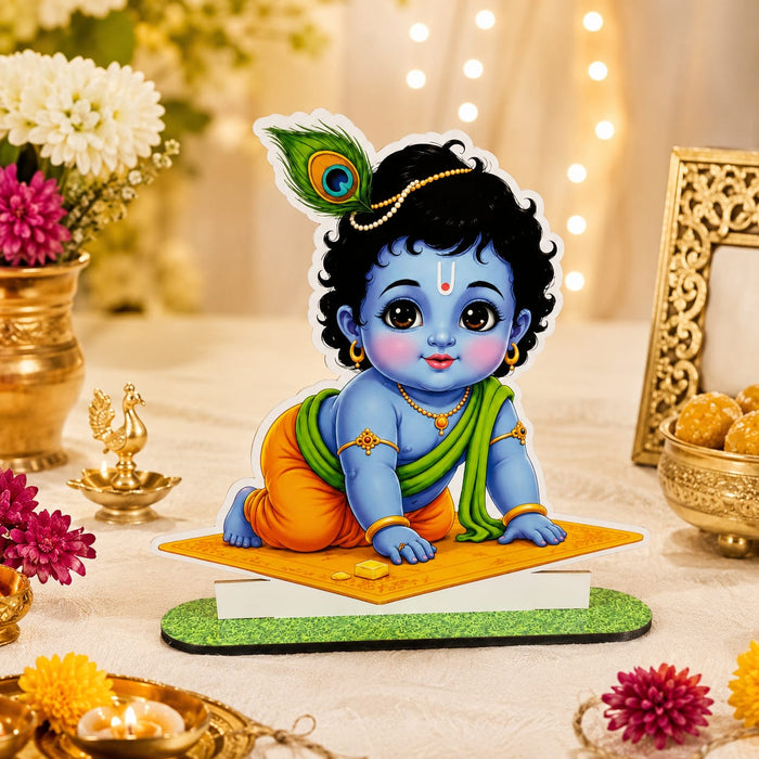 Baby Krishna and elephant MDF Cutouts with Stand | Perfect for Baby Shower, Janmashtami Decoration, Backdrop, Welcome Table & Showpiece