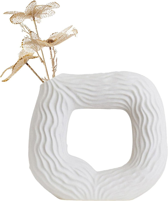 SATYAM KRAFT 1 Pcs Square Ceramic Items Vase for Flower Pot, Gift, Home Decor, Bedroom, Office Corner, Living Room, Décor Item (White) (Pack of 1)