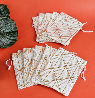 20 Pcs Golden Lines Drawstring Jute stylish Storage Potli pouches for Small Jewelries, Money, Paper Notes Women Wallet, Gift Bags, return gift, Women handbag Shagun Pouch, Candy Bags(Design1)