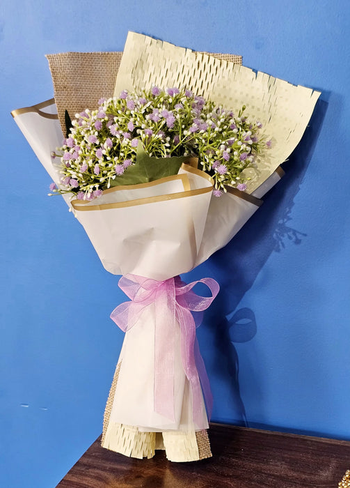Ready to use Bouquet Artificial Flower White BabysBreath & Sunflower Gypsy Wrapped for Best Wishes,Gifting,Housewarming,Wedding,Office,Welcoming, Surprice,Gift for her/him Birthday,Anniversary