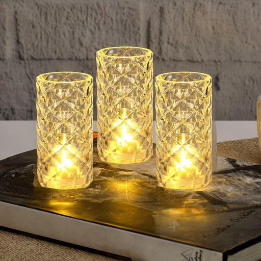 3 Pcs Crystal Flameless and Smokeless Decorative Transparent Candles Acrylic Tealight Candle Perfect for Gifting, Home(large)