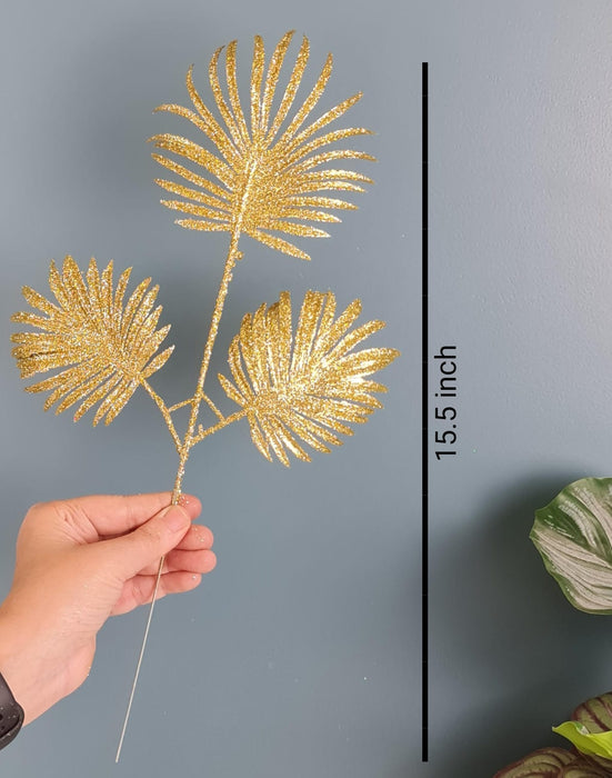Glitter Artificial Leaves Fake Flower Sticks Decorative Items for Gifting, Home, Balcony, Living Room, Valentine, Wedding Decoration (Golden)