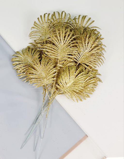 20 pcs Glitter Artificial Leaves Fake Flower Sticks Decorative Items for Gifting, Home, Balcony, Living Room, Valentine, Wedding Decoration (Golden)