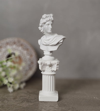 1 Pcs Mini Greek Roman Bust Statue with pillar | Apollo Resin Sculpture | Home & Office Desk Decor | Decorative Showpiece for Bedroom, Living Room, Bookshelf, and Art Lovers.