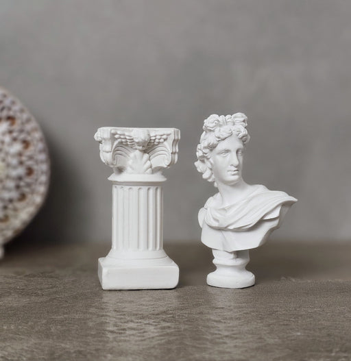 1 Pcs Mini Greek Roman Bust Statue with pillar | Apollo Resin Sculpture | Home & Office Desk Decor | Decorative Showpiece for Bedroom, Living Room, Bookshelf, and Art Lovers.