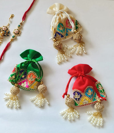 3 Pcs Small mini Jute Potli Bags Coin Pouch for Marriage, Return, Birthday Gifting | Handmade Bags for functions, Rakhi,Raksha bandhan,Gifts Packing, jewellery, Sweets, Dry fruits, chocolate, Party.