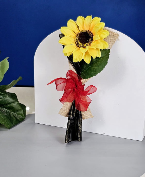 Ready to use Bouquet Artificial Flower White BabysBreath & Sunflower Gypsy Wrapped for Best Wishes,Gifting,Housewarming,Wedding,Office,Welcoming, Surprice,Gift for her/him Birthday,Anniversary