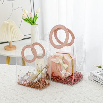12 Pcs Small Transparent Bags with Circle Handle Gift Paper Bag, Carry Bags, Gift Bag, Gift for Birthday, Valentine, Marriage, Festivals, Season's Greetings and Events (Cream) (Small)