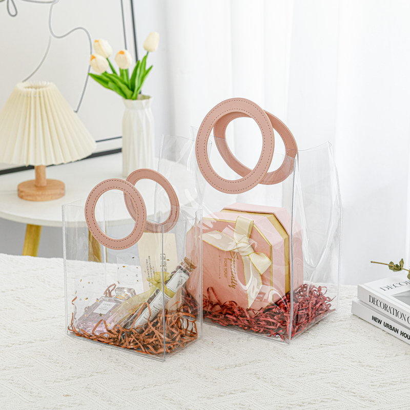 12 Pcs Small Transparent Bags with Circle Handle Gift Paper Bag, Carry Bags, Gift Bag, Gift for Birthday, Valentine, Marriage, Festivals, Season's