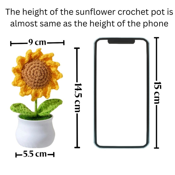 3 Pcs Handmade Sunflower & Daisy Crochet Flowers with Pot Completed Hand Woven Sunflowers Daisy Knitted Potted flower Plants Cute Knitted Flower pot for Home Decoration,Table Top,Table Decoration,Knitted sunflower pot gift for her/him.