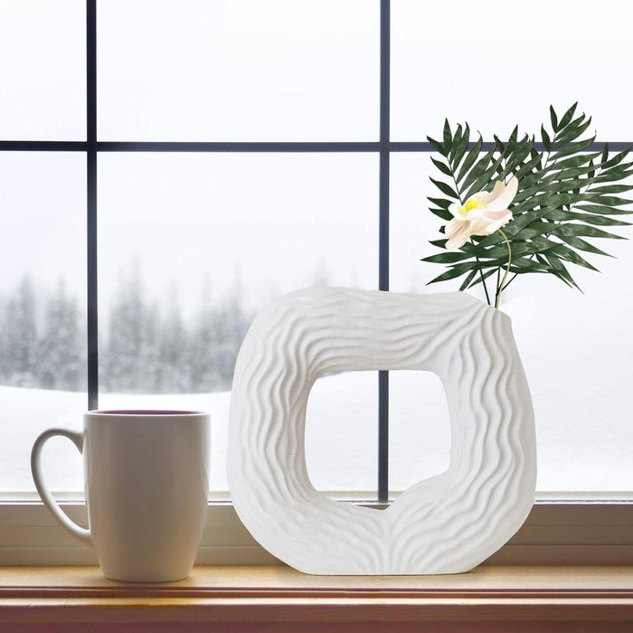 1 Pcs Square Ceramic Items Vase for Flower Pot, Gift, Home Decor, Bedroom, Office Corner, Living Room, Décor Item (White) (Pack of 1)