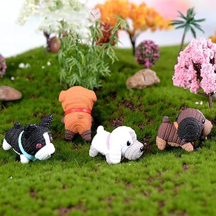 SATYAM KRAFT 1 Set (4 Pieces) Dog Miniature Set for Unique Gift, Home, Bedroom, Living Room, Office, Restaurant Decor, Figurines and Garden Decor Items(Multicolor)