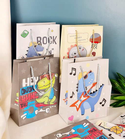 Dinosaur Paper Bag Goodie Bags With Handle Gift Paper bag, gift For Valentine Gifting, marriage Return Gifts, Birthday, Wedding, Party, Season's Greetings(Small)(Random Design)