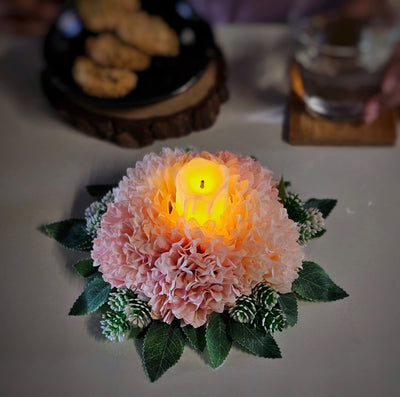 2 Pcs Artificial Flower Center Table Candle Holders with LED candle for Center Table Decor, LED Tealight Candle with Artificial Floral Arrangement, Home Decoration, Housewarming, Wedding, and Festive Decor(10 Inch)