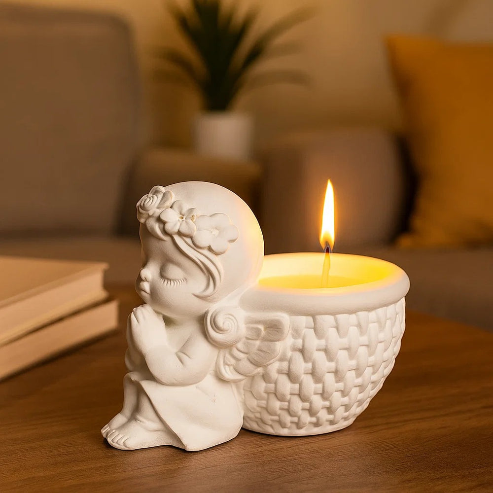 1 PCS Randon (Any) Colour Angel Design Scented Wax Candle – White Angel Jar with Wax for Home Decor, Gift Purpose, Tealight, Aroma Candle, Decorative Fragrance Candle, Romantic Lighting