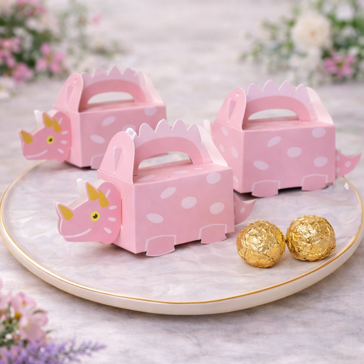 Dinosaur Theme Favor Folding Storage Box for Return Gift, Birthday, Valentine's Day - Boxes, Perfect for Packing Chocolate, Dry Fruits, and Invitations (Pink)